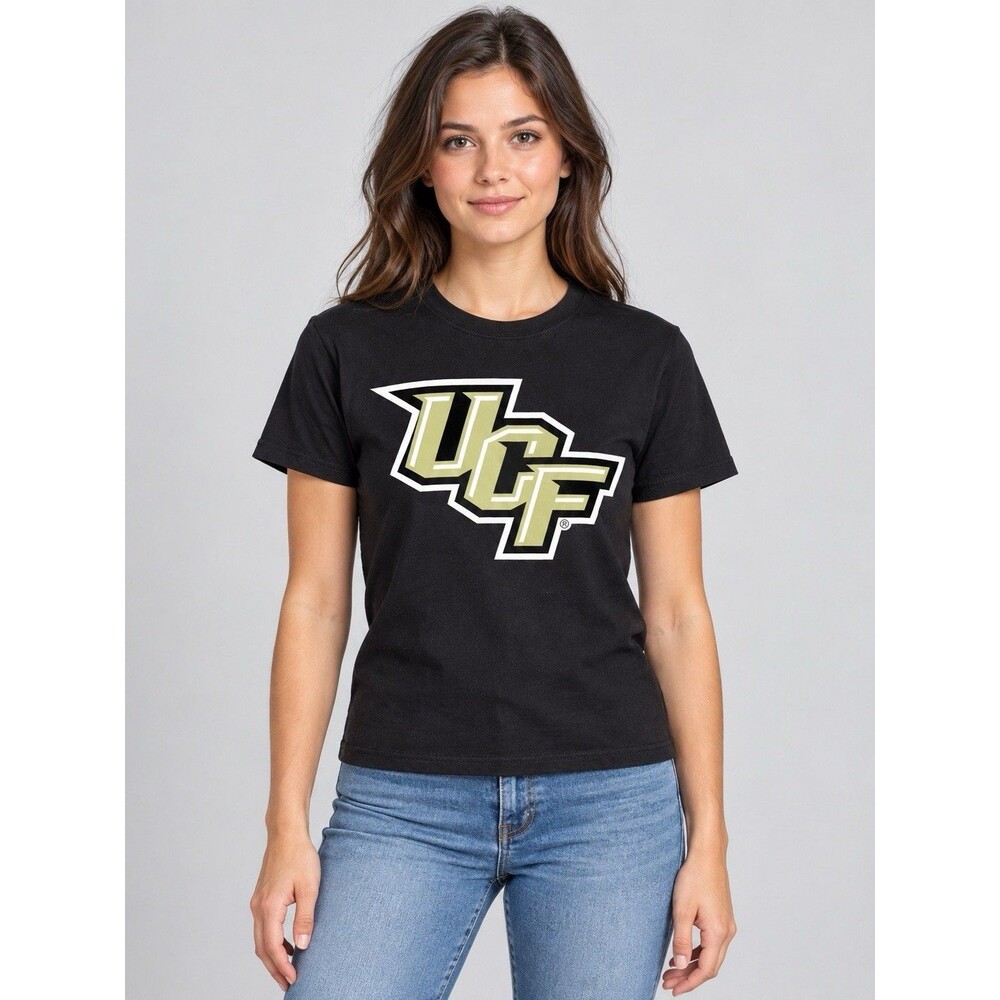 Champion UCF Knights Black Gold Logo T-Shirt Size Small 100% Cotton E